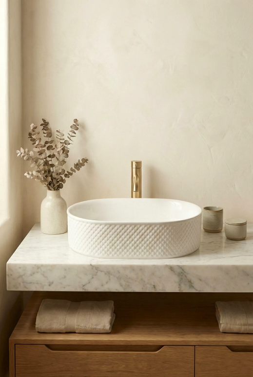 Lavoar ceramic oval A739-M – alb mat, exterior texturat