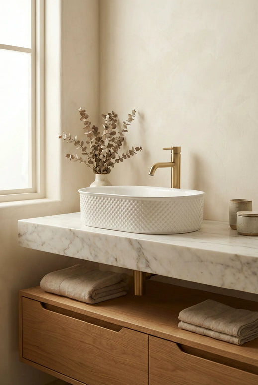 Lavoar ceramic oval A739-M – alb mat, exterior texturat