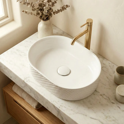 Lavoar ceramic oval A739-M – alb mat, exterior texturat