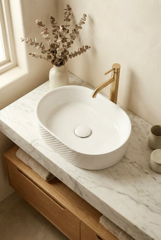 Lavoar ceramic oval A739-M – alb mat, exterior texturat