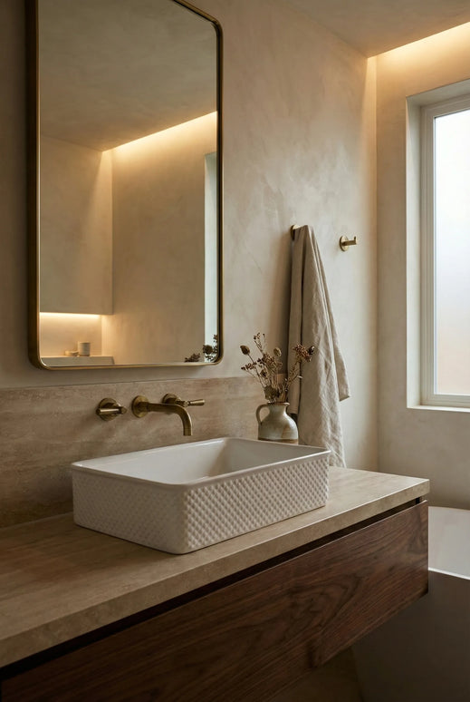 Lavoar ceramic dreptunghiular A740 – alb lucios, exterior texturat