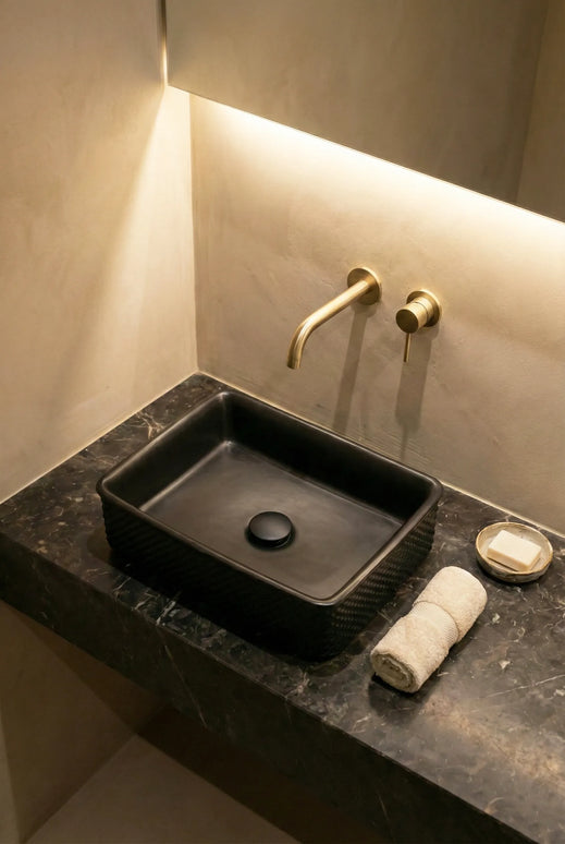 Lavoar ceramic dreptunghiular A740-CBK-M – negru mat, exterior texturat