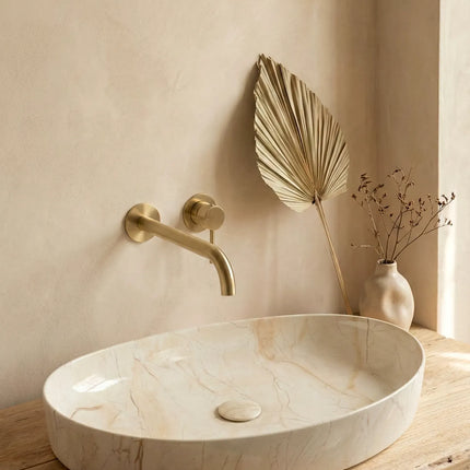 Lavoar ceramic oval A745-P302 – design marmorat crem lucios cu vene aurii