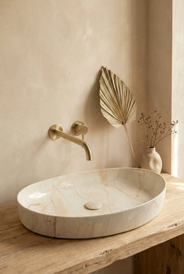 Lavoar ceramic oval A745-P302 – design marmorat crem lucios cu vene aurii