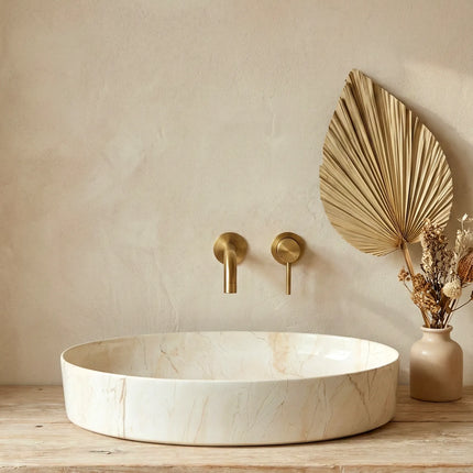 Lavoar ceramic oval A745-P302 – design marmorat crem lucios cu vene aurii