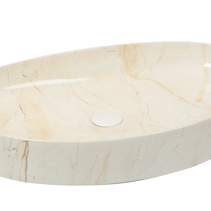 Lavoar ceramic oval A745-P302 – design marmorat crem lucios cu vene aurii