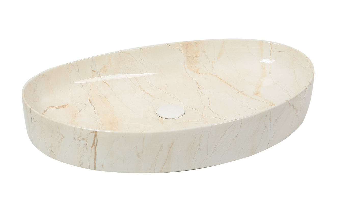 Lavoar ceramic oval A745-P302 – design marmorat crem lucios cu vene aurii