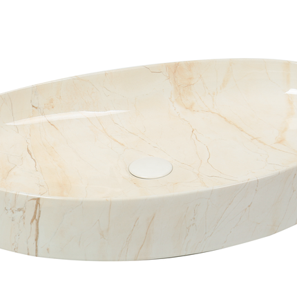Lavoar ceramic oval A745-P302 – design marmorat crem lucios cu vene aurii