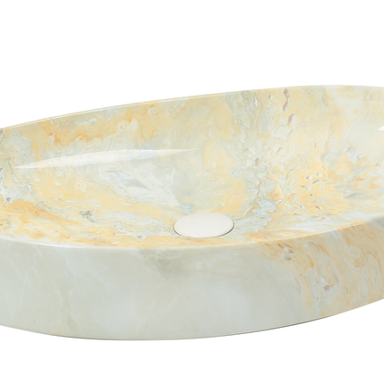 Lavoar ceramic oval A745-P786 – design marmorat crem lucios cu vene aurii