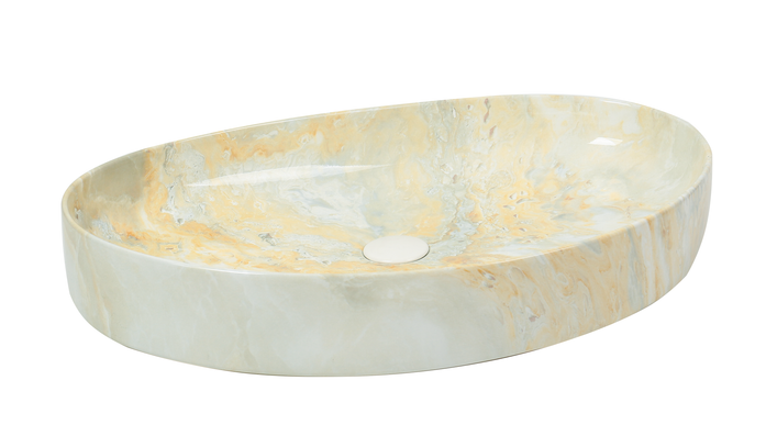 Lavoar ceramic oval A745-P786 – design marmorat crem lucios cu vene aurii