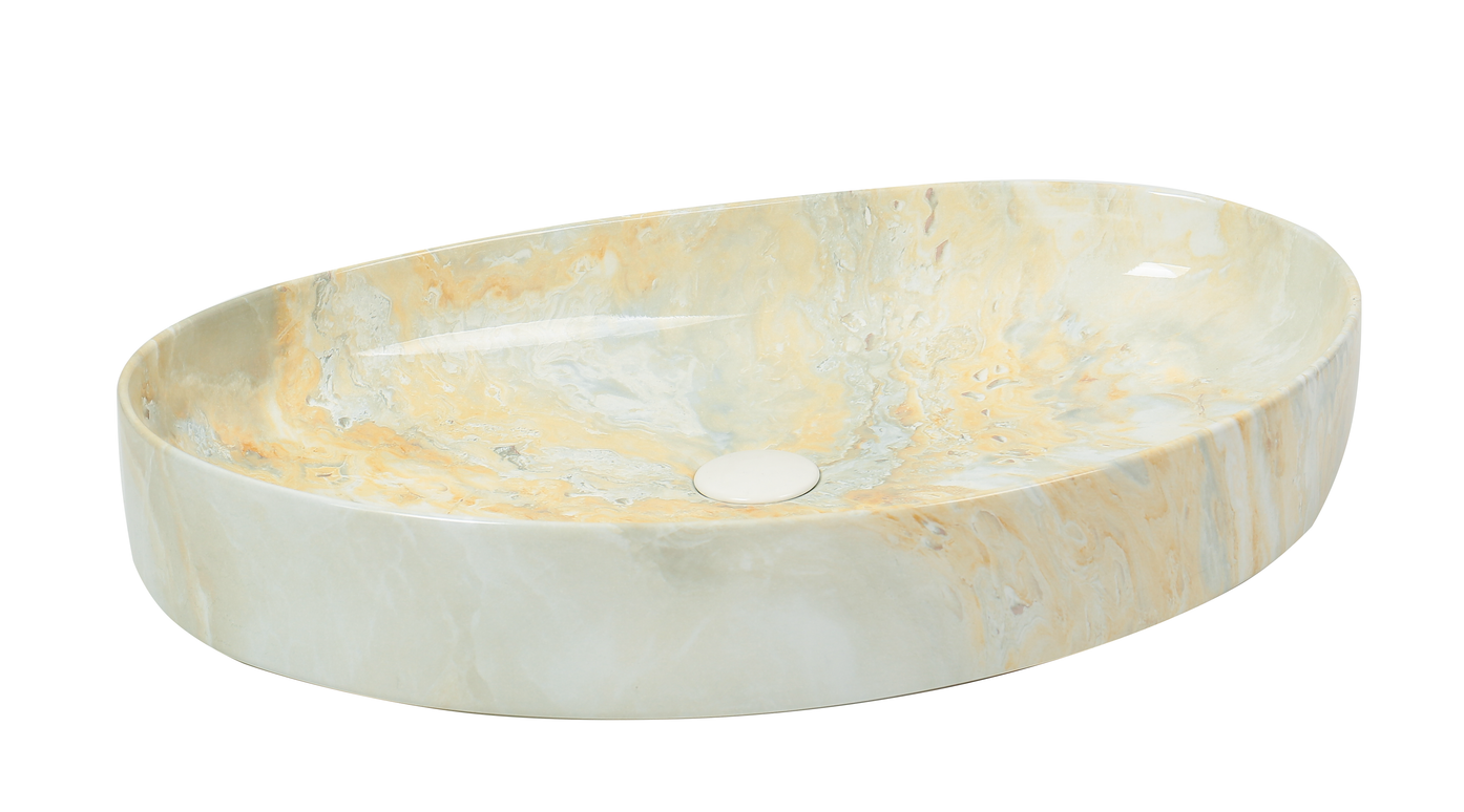 Lavoar ceramic oval A745-P786 – design marmorat crem lucios cu vene aurii