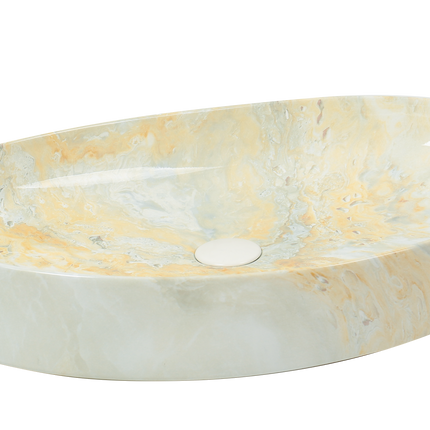 Lavoar ceramic oval A745-P786 – design marmorat crem lucios cu vene aurii