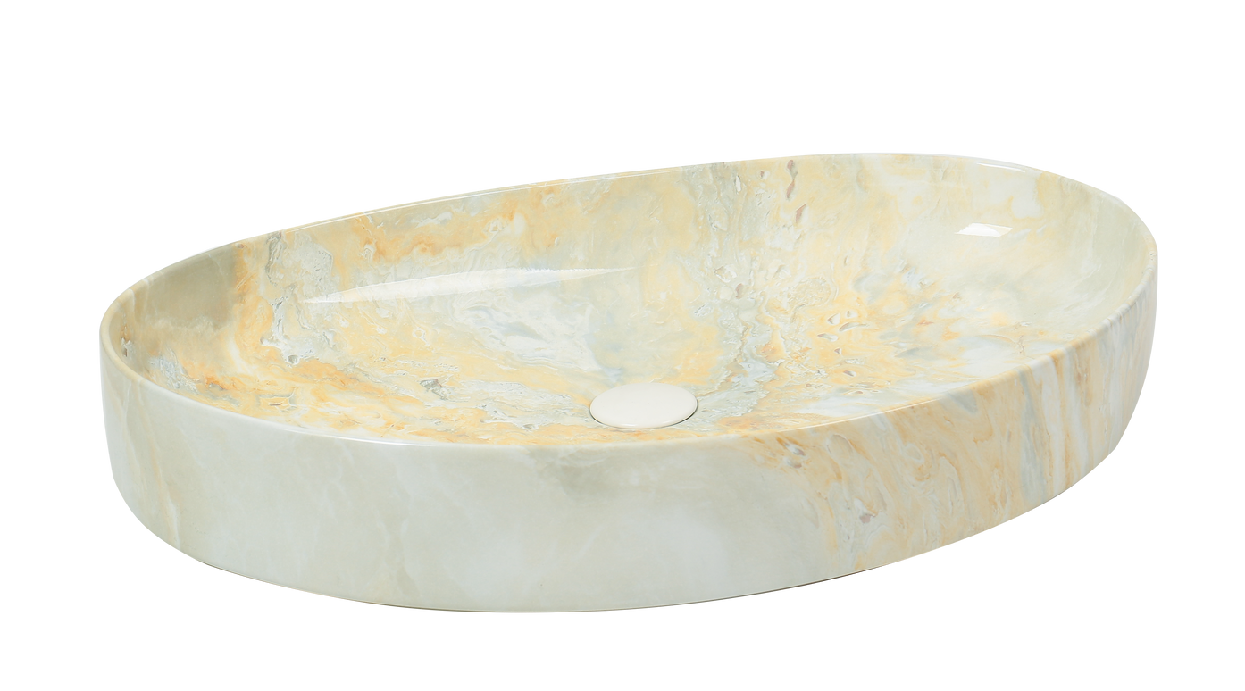Lavoar ceramic oval A745-P786 – design marmorat crem lucios cu vene aurii