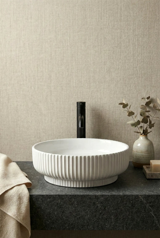 Lavoar ceramic rotund A746 – alb lucios, exterior texturat