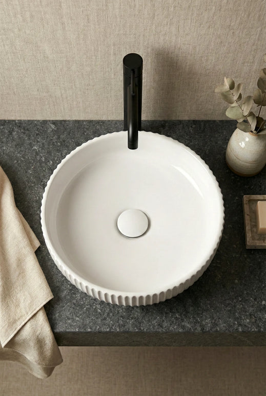 Lavoar ceramic rotund A746 – alb lucios, exterior texturat