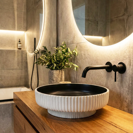 Lavoar ceramic rotund A746-CWDGR-MRS – design modern gri închis mat și alb mat