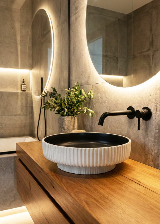 Lavoar ceramic rotund A746-CWDGR-MRS – design modern gri închis mat și alb mat