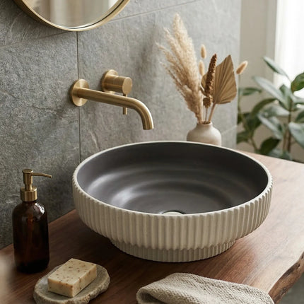Lavoar ceramic rotund A746-CWDGR-MRS gri închis și alb mat