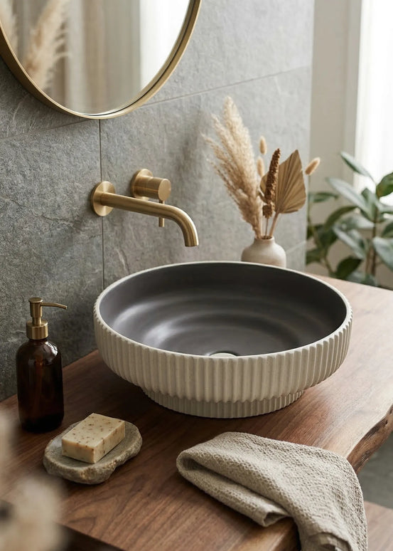 Lavoar ceramic rotund A746-CWDGR-MRS – design modern gri închis mat și alb mat