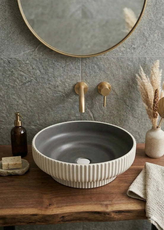 Lavoar ceramic rotund A746-CWDGR-MRS – design modern gri închis mat și alb mat