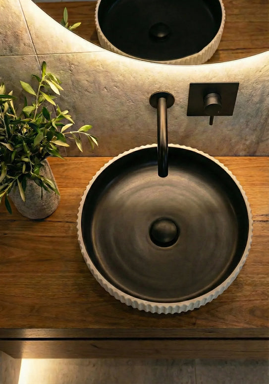 Lavoar ceramic rotund A746-CWDGR-MRS – design modern gri închis mat și alb mat