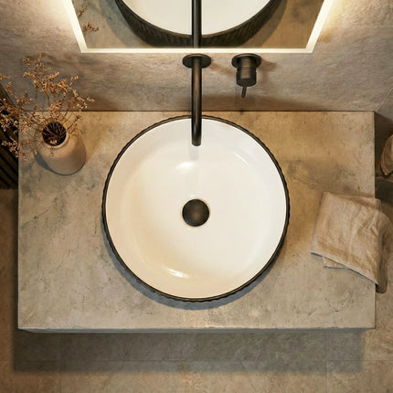 Lavoar ceramic rotund A747-CBKW-MRS – design modern alb mat și negru mat texturat
