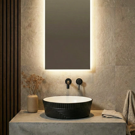 Lavoar ceramic rotund A747-CBKW-MRS – design modern alb mat și negru mat texturat