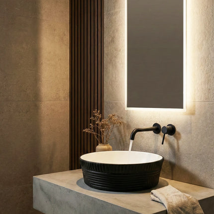 Lavoar ceramic rotund A747-CBKW-MRS – design modern alb mat și negru mat texturat