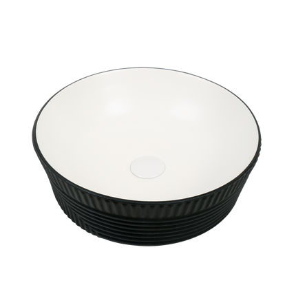 Lavoar ceramic rotund A747-CBKW-MRS – design modern alb mat și negru mat texturat