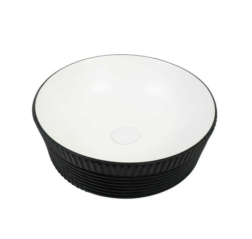 Lavoar ceramic rotund A747-CBKW-MRS – design modern alb mat și negru mat texturat