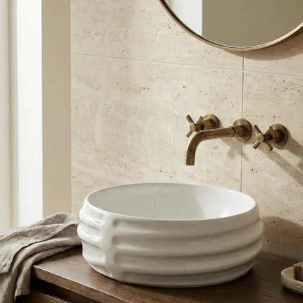 Lavoar ceramic rotund A783 – alb lucios, exterior reliefat modern