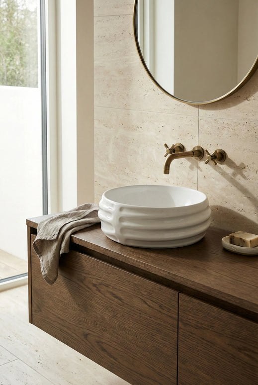 Lavoar ceramic rotund A783 – alb lucios, exterior reliefat modern