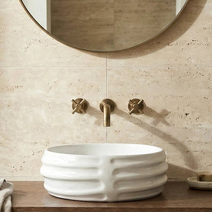 Lavoar ceramic rotund A783 alb lucios cu exterior reliefat