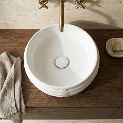 Lavoar ceramic rotund A783 – alb lucios, exterior reliefat modern