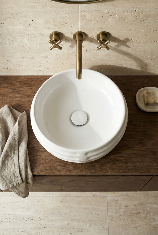 Lavoar ceramic rotund A783 – alb lucios, exterior reliefat modern