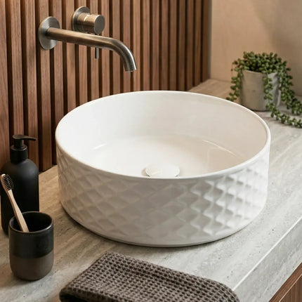 Lavoar ceramic rotund A787 alb lucios texturat tip diamant