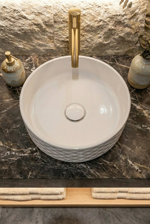 Lavoar ceramic rotund A787 – alb lucios, exterior texturat