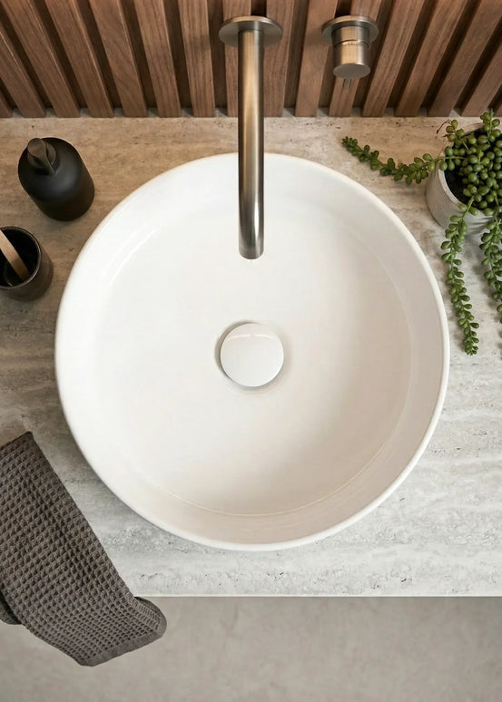 Lavoar ceramic rotund A787 – alb lucios, exterior texturat