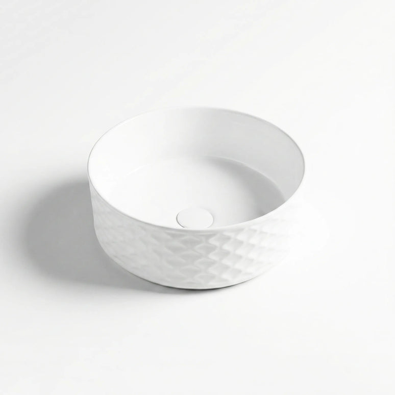 Lavoar ceramic rotund A787 – alb lucios, exterior texturat