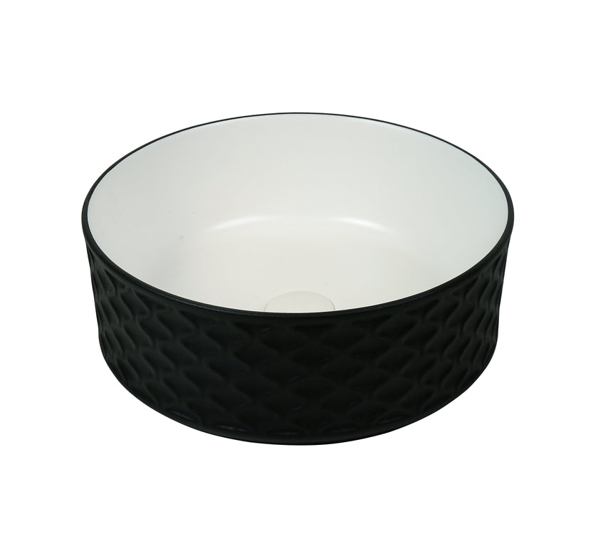 Lavoar rotund ceramic 787-CBKW-MRS – exterior negru texturat, interior alb lucios