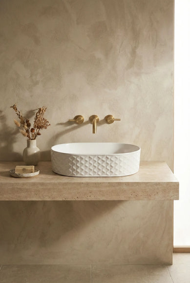 Lavoar ceramic oval A788 – alb lucios, exterior texturat