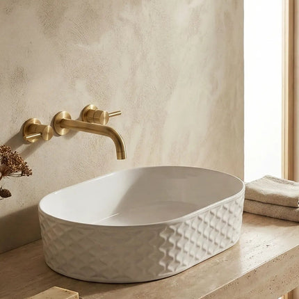 Lavoar ceramic oval A788 – alb lucios, exterior texturat