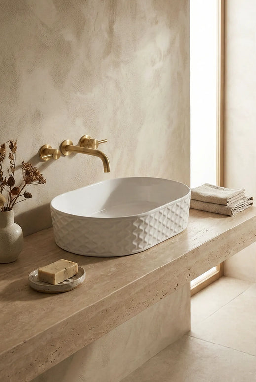 Lavoar ceramic oval A788 – alb lucios, exterior texturat