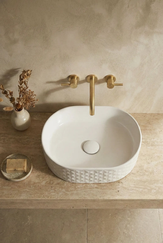 Lavoar ceramic oval A788 – alb lucios, exterior texturat