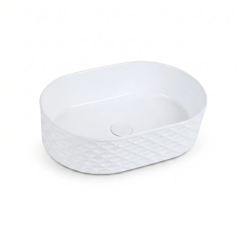 Lavoar ceramic oval A788 – alb lucios, exterior texturat