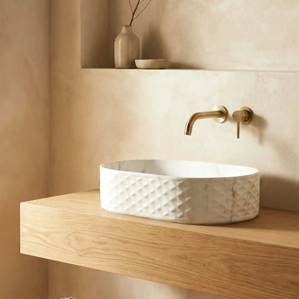 Lavoar ceramic oval A788-P816M – design marmorat alb mat