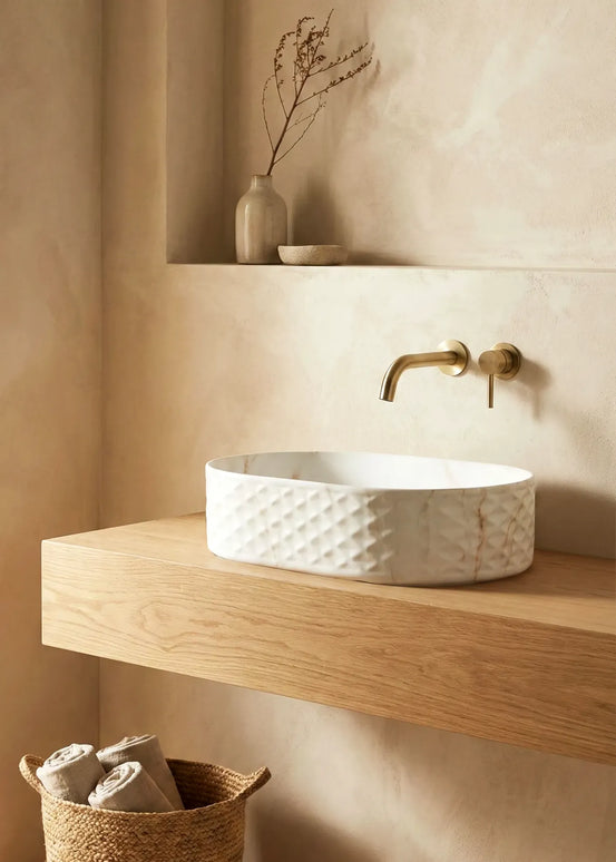 Lavoar ceramic oval A788-P816M – design marmorat alb mat