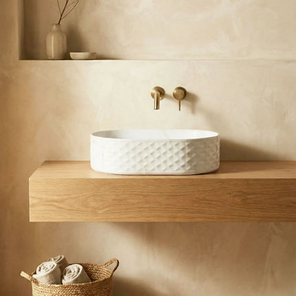 Lavoar ceramic oval A788-P816M – design marmorat alb mat