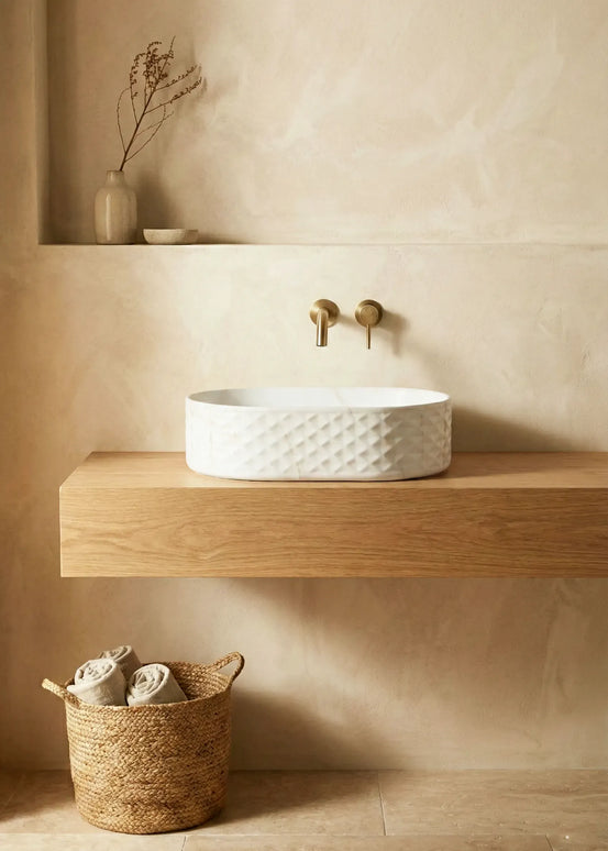 Lavoar ceramic oval A788-P816M – design marmorat alb mat