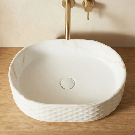 Lavoar ceramic oval A788-P816M – design marmorat alb mat